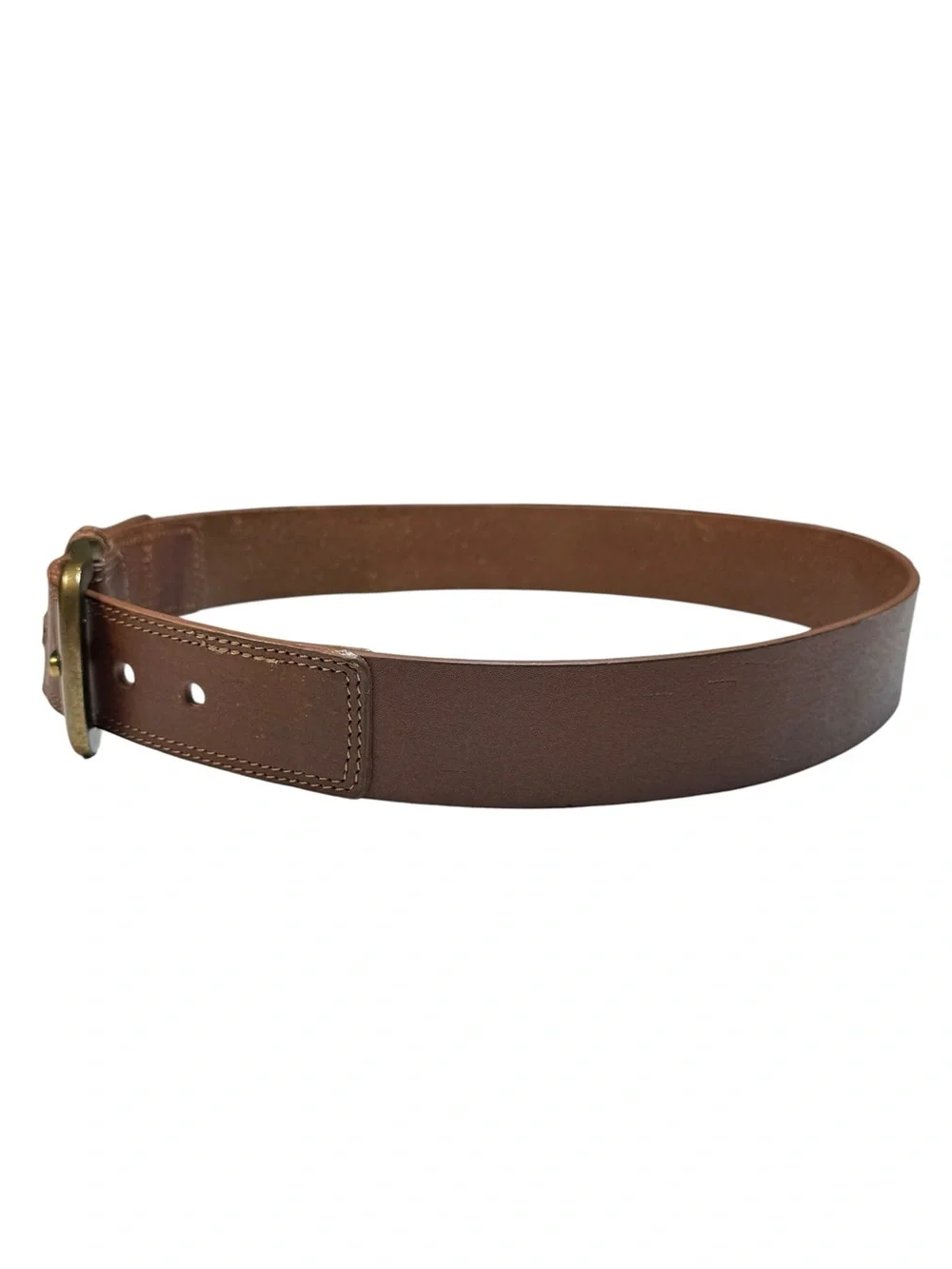 J. Crew Wide Brown Leather Rugged Casual Belt Large Brass Buckle Men's Size 32